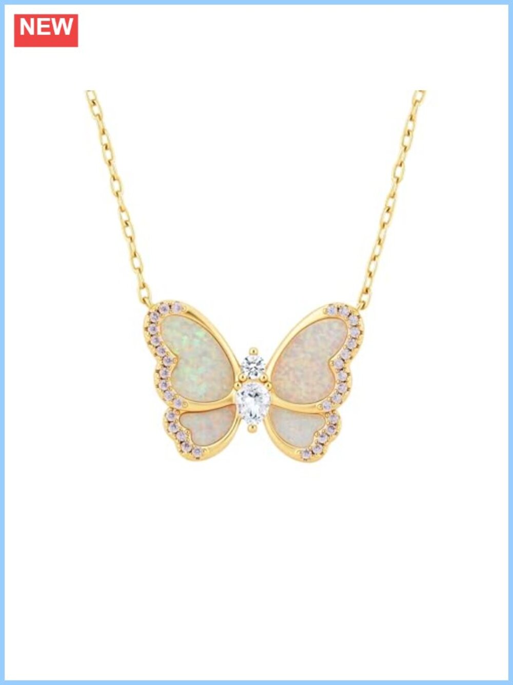 Butterfly Pendant Necklace 14K Gold Plated Opal CZ Women Jewelry Gift